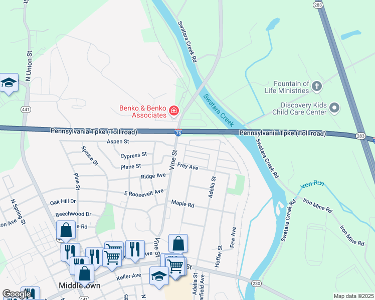 map of restaurants, bars, coffee shops, grocery stores, and more near 8 Caravan Court in Middletown