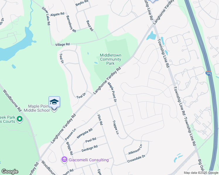 map of restaurants, bars, coffee shops, grocery stores, and more near 2 Amity Court in Langhorne
