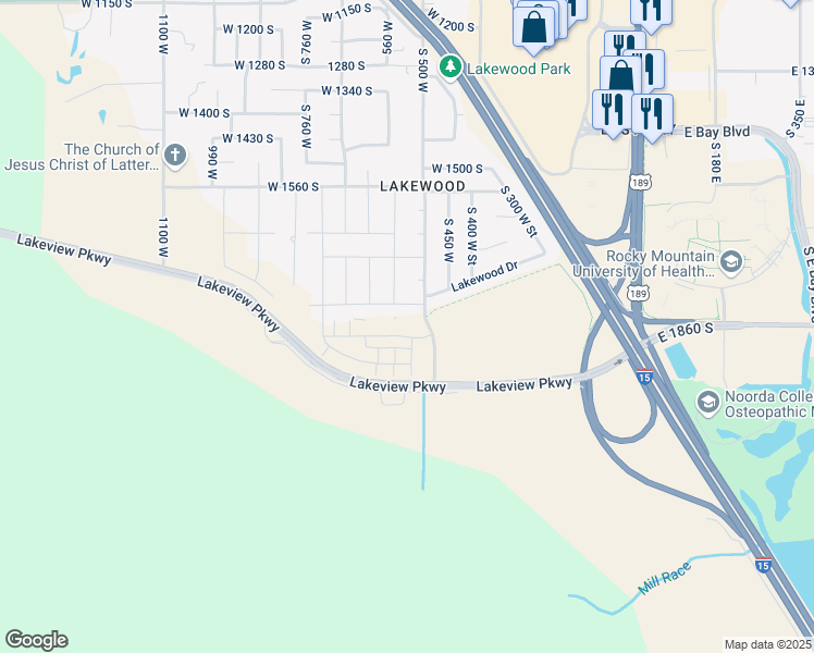 map of restaurants, bars, coffee shops, grocery stores, and more near 532 West 1870 South in Provo