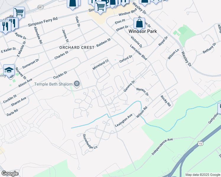 map of restaurants, bars, coffee shops, grocery stores, and more near 447 Delancey Court in Mechanicsburg