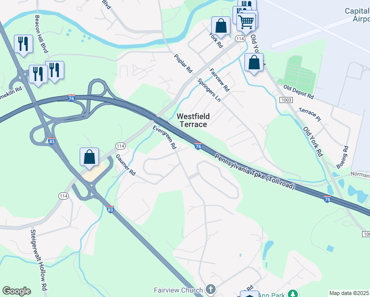 map of restaurants, bars, coffee shops, grocery stores, and more near 284 Fieldstone Court in New Cumberland