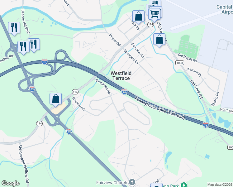 map of restaurants, bars, coffee shops, grocery stores, and more near 282 Fieldstone Court in New Cumberland