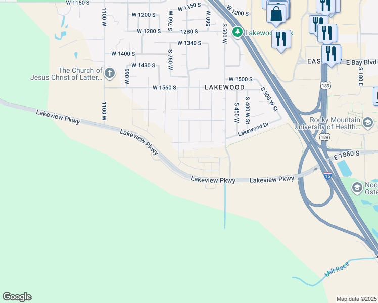 map of restaurants, bars, coffee shops, grocery stores, and more near 675 West 1820 South Street in Provo