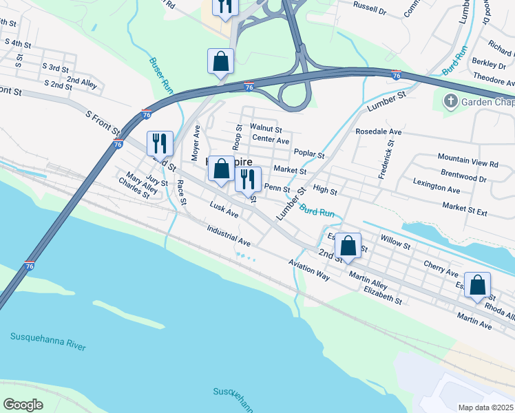 map of restaurants, bars, coffee shops, grocery stores, and more near 9 Paxton Street in Highspire