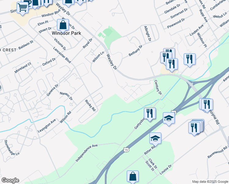 map of restaurants, bars, coffee shops, grocery stores, and more near in Mechanicsburg