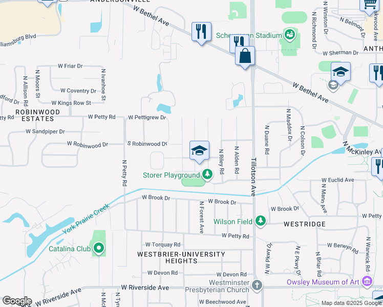map of restaurants, bars, coffee shops, grocery stores, and more near 1807 North Forest Avenue in Muncie
