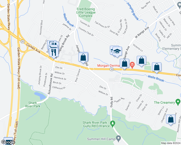 map of restaurants, bars, coffee shops, grocery stores, and more near 1024 Old Corlies Avenue in Neptune City