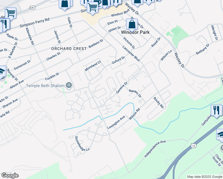 map of restaurants, bars, coffee shops, grocery stores, and more near 581 Brighton Place in Mechanicsburg