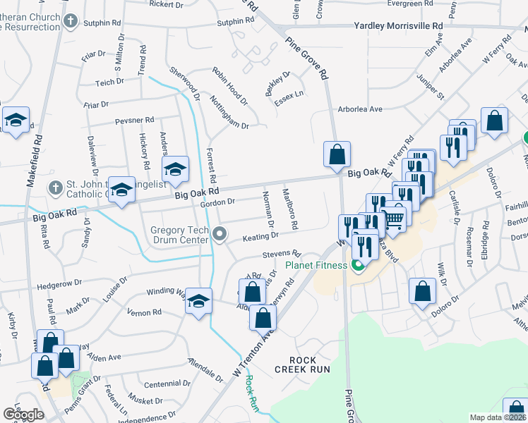 map of restaurants, bars, coffee shops, grocery stores, and more near 530 Hammond Drive in Yardley