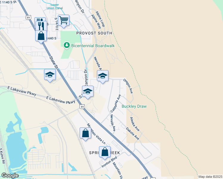 map of restaurants, bars, coffee shops, grocery stores, and more near 1841 Nevada Avenue in Provo
