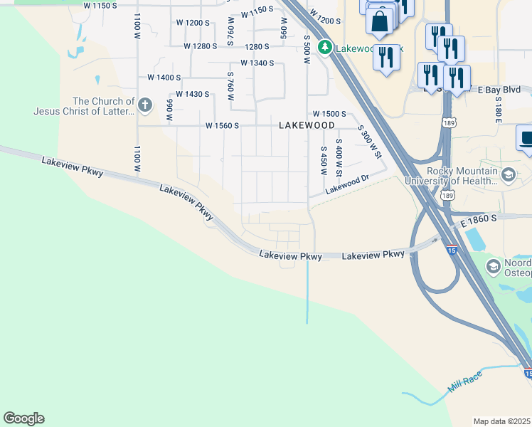 map of restaurants, bars, coffee shops, grocery stores, and more near 642 West 1870 South in Provo