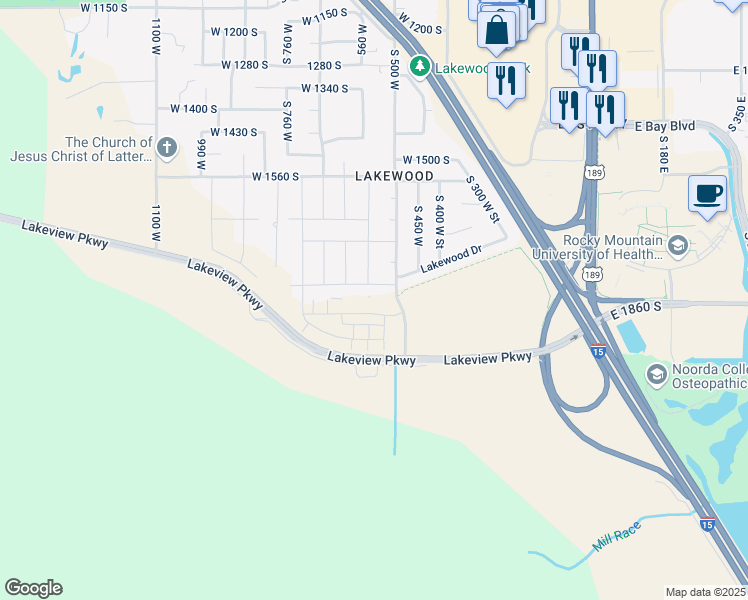map of restaurants, bars, coffee shops, grocery stores, and more near 554 West 1870 South in Provo