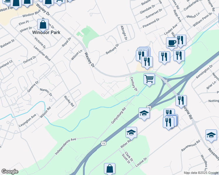 map of restaurants, bars, coffee shops, grocery stores, and more near 5225 Wilson Lane in Mechanicsburg