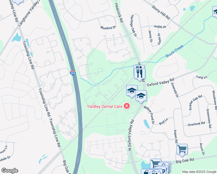 map of restaurants, bars, coffee shops, grocery stores, and more near 6706 Spruce Mill Drive in Yardley