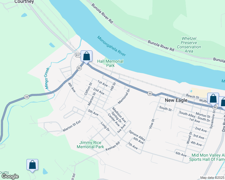 map of restaurants, bars, coffee shops, grocery stores, and more near 414 1st Avenue in New Eagle