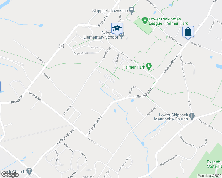 map of restaurants, bars, coffee shops, grocery stores, and more near 3929 Palmer Court in Collegeville