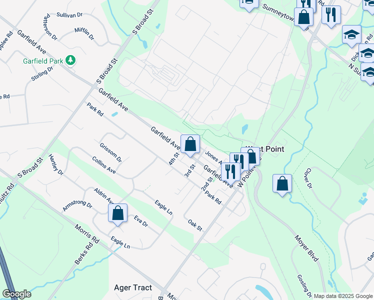 map of restaurants, bars, coffee shops, grocery stores, and more near 693 Garfield Avenue in Lansdale
