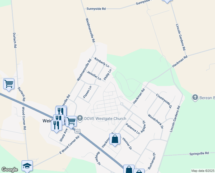 map of restaurants, bars, coffee shops, grocery stores, and more near 321 Freedom Drive in Ephrata
