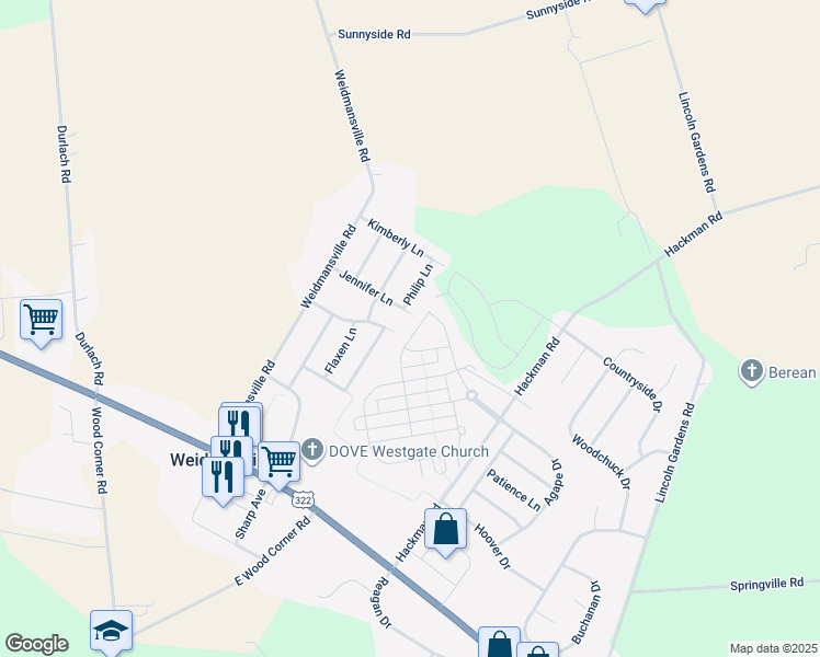 map of restaurants, bars, coffee shops, grocery stores, and more near 321 Freedom Drive in Ephrata