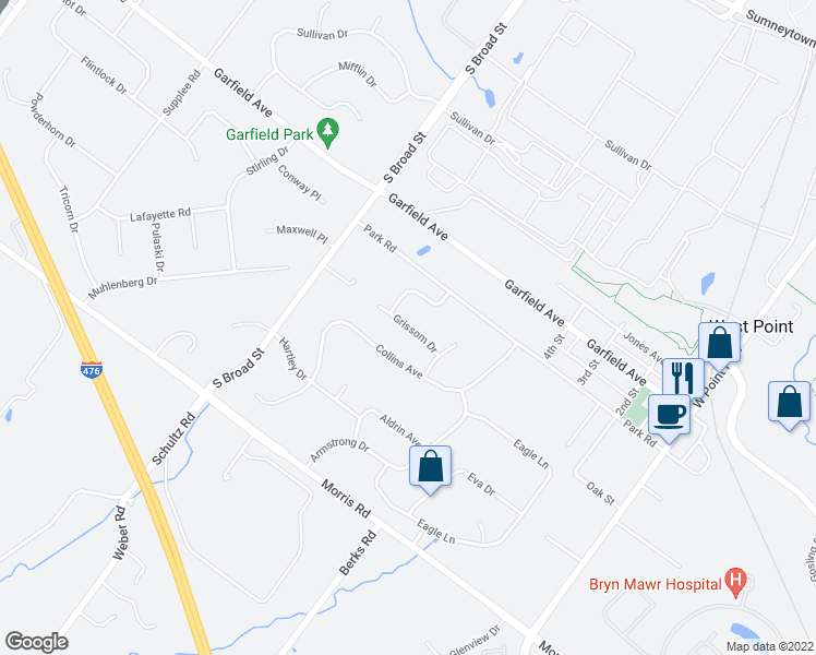 map of restaurants, bars, coffee shops, grocery stores, and more near 752 Grissom Drive in Lansdale