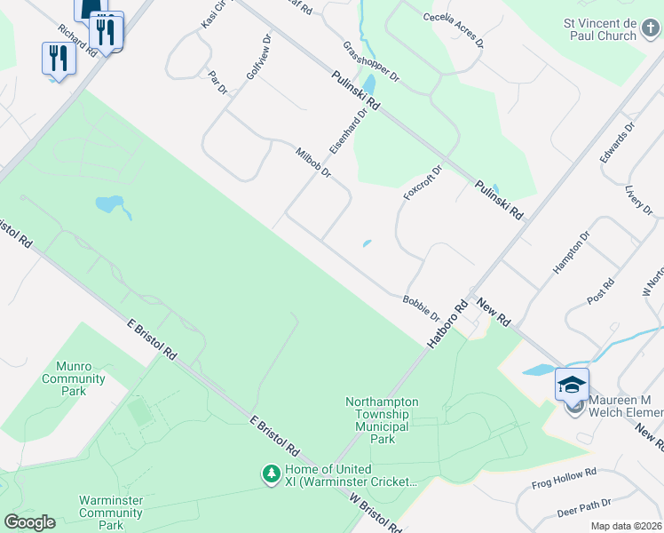 map of restaurants, bars, coffee shops, grocery stores, and more near 48 Bobbie Drive in Ivyland