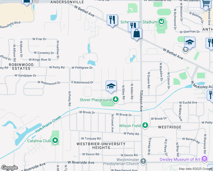 map of restaurants, bars, coffee shops, grocery stores, and more near 1807 North Forest Avenue in Muncie