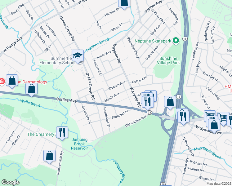 map of restaurants, bars, coffee shops, grocery stores, and more near 415 Maple Avenue in Neptune City