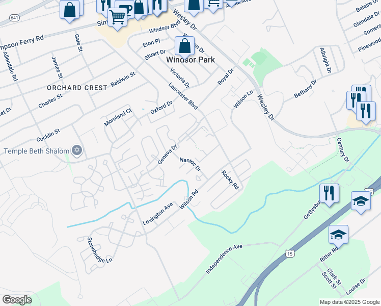 map of restaurants, bars, coffee shops, grocery stores, and more near 1075 Lancaster Boulevard in Mechanicsburg