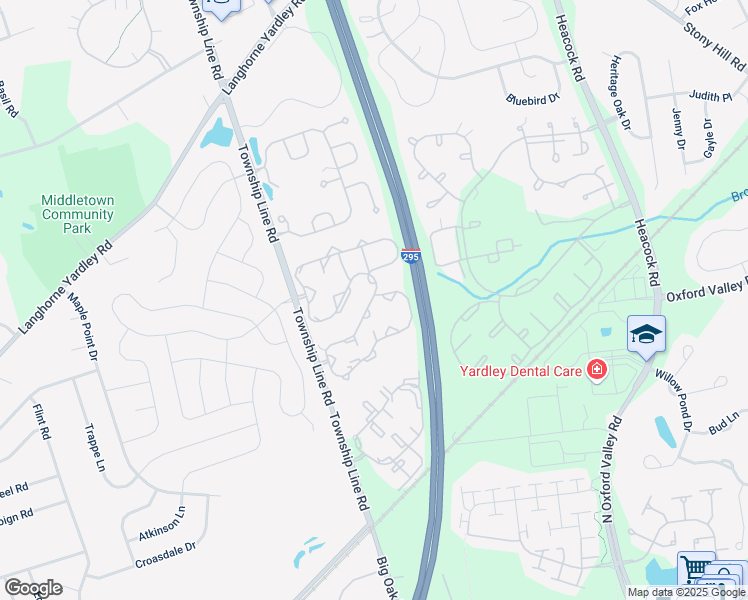 map of restaurants, bars, coffee shops, grocery stores, and more near 2307 Sterling Road in Yardley