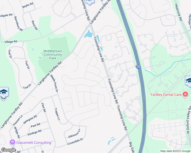 map of restaurants, bars, coffee shops, grocery stores, and more near 9 Gunning Lane in Langhorne