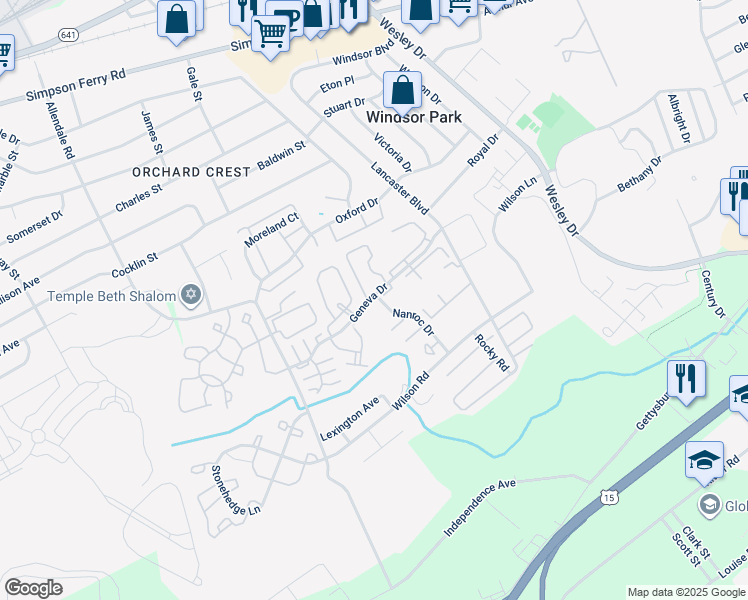 map of restaurants, bars, coffee shops, grocery stores, and more near 1003 Nanroc Drive in Mechanicsburg