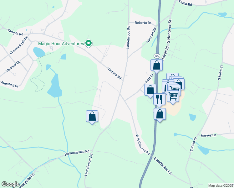 map of restaurants, bars, coffee shops, grocery stores, and more near 1421 Laurelwood Road in Pottstown