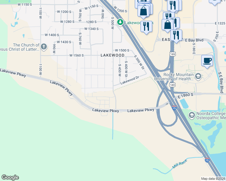 map of restaurants, bars, coffee shops, grocery stores, and more near 1898 South 500 West in Provo