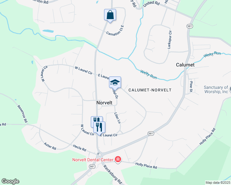 map of restaurants, bars, coffee shops, grocery stores, and more near 163 Lilac Lane in Lower Burrell