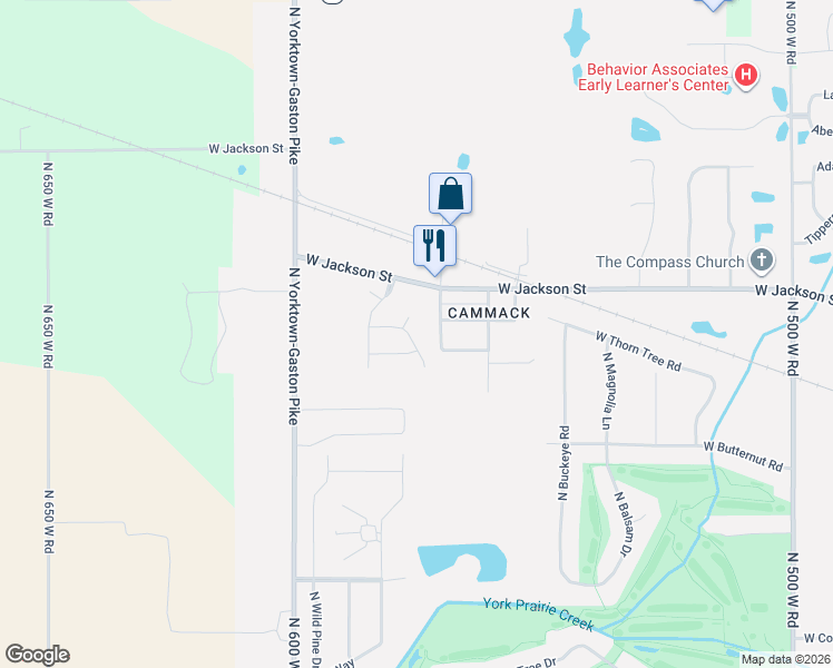 map of restaurants, bars, coffee shops, grocery stores, and more near 1808 Hitching Post Lane in Muncie