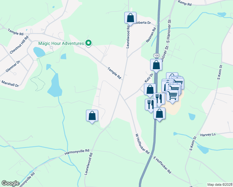 map of restaurants, bars, coffee shops, grocery stores, and more near 1421 Laurelwood Road in Pottstown