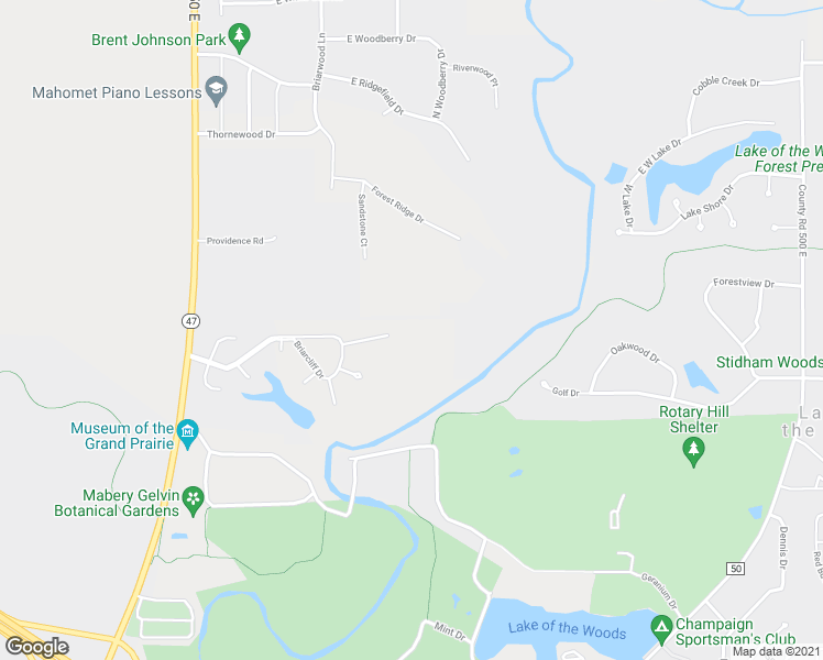 map of restaurants, bars, coffee shops, grocery stores, and more near 1315 Wildwood Lane in Mahomet