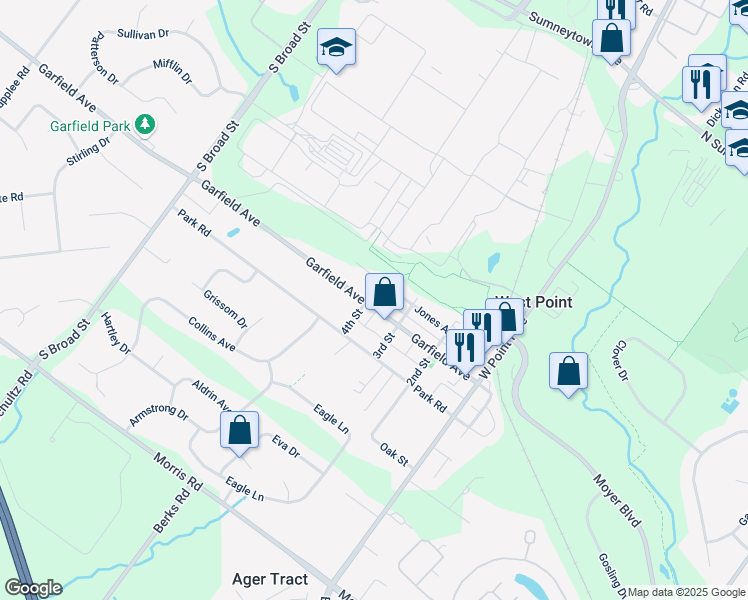 map of restaurants, bars, coffee shops, grocery stores, and more near 693 Garfield Avenue in Lansdale