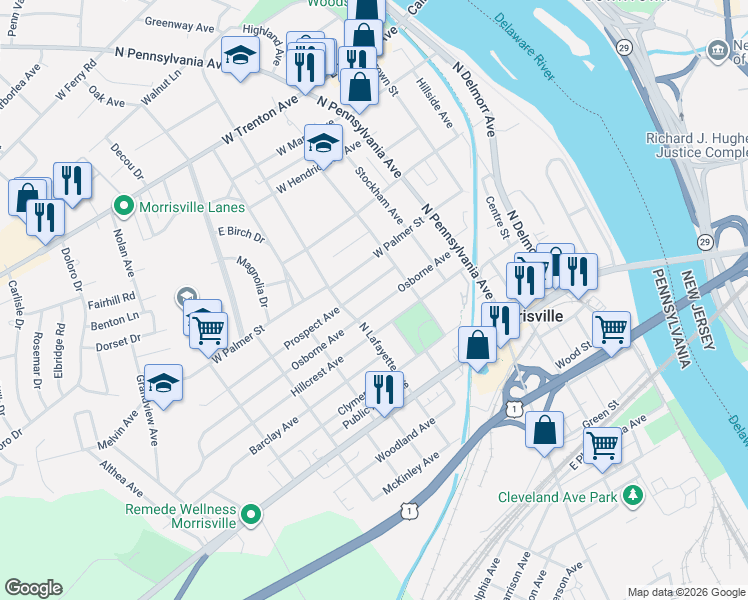 map of restaurants, bars, coffee shops, grocery stores, and more near 254 Osborne Avenue in Morrisville