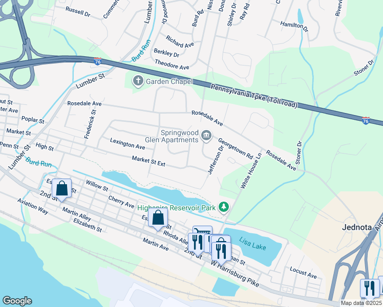 map of restaurants, bars, coffee shops, grocery stores, and more near 1773 Mountain View Road in Middletown