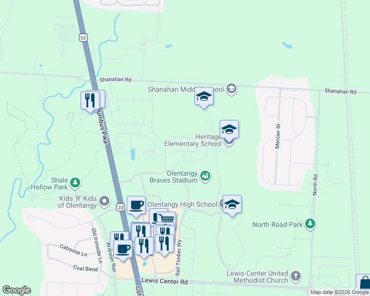 map of restaurants, bars, coffee shops, grocery stores, and more near 5987 Bluestone Way in Lewis Center