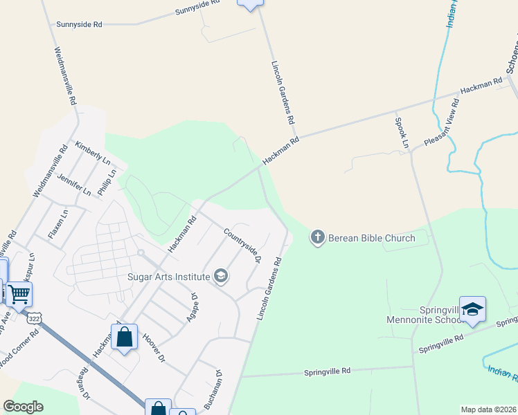 map of restaurants, bars, coffee shops, grocery stores, and more near 340 Woodchuck Drive in Ephrata