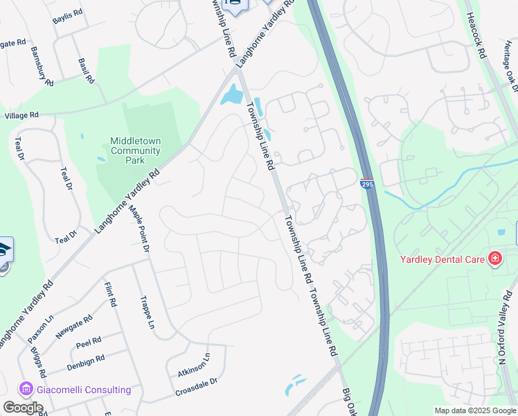 map of restaurants, bars, coffee shops, grocery stores, and more near 9 Gunning Lane in Langhorne