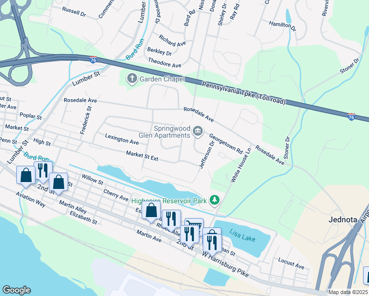 map of restaurants, bars, coffee shops, grocery stores, and more near 1773 Mountain View Road in Middletown