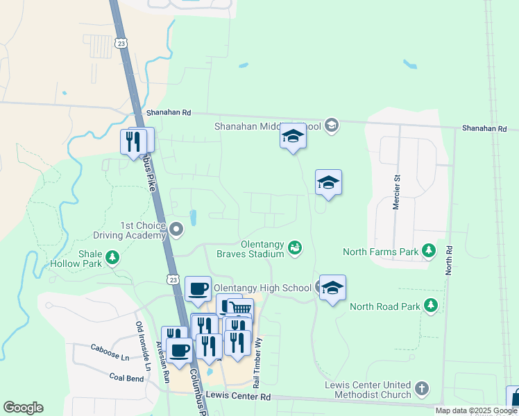 map of restaurants, bars, coffee shops, grocery stores, and more near 5987 Bluestone Way in Lewis Center