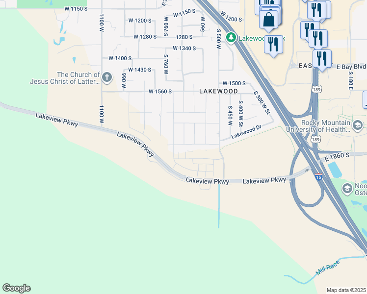 map of restaurants, bars, coffee shops, grocery stores, and more near 675 West 1820 South Street in Provo