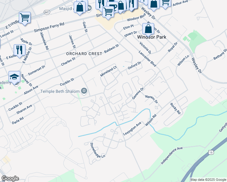 map of restaurants, bars, coffee shops, grocery stores, and more near 401 Garden Drive in Mechanicsburg