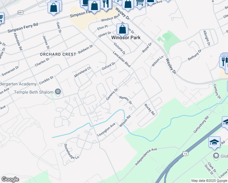 map of restaurants, bars, coffee shops, grocery stores, and more near 617 Geneva Drive in Mechanicsburg