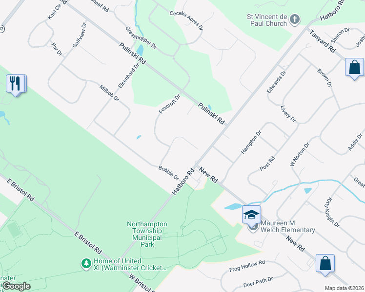 map of restaurants, bars, coffee shops, grocery stores, and more near 56 Timothy Drive in Ivyland