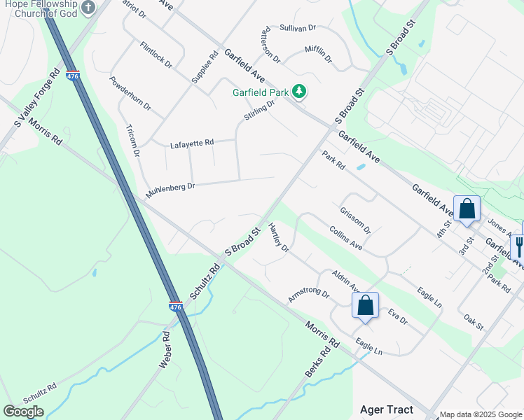 map of restaurants, bars, coffee shops, grocery stores, and more near 801 Hartley Place in Lansdale